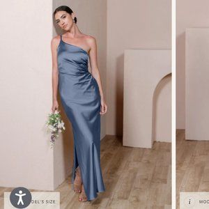 Revelry Jade Satin Dress in Indie Blue